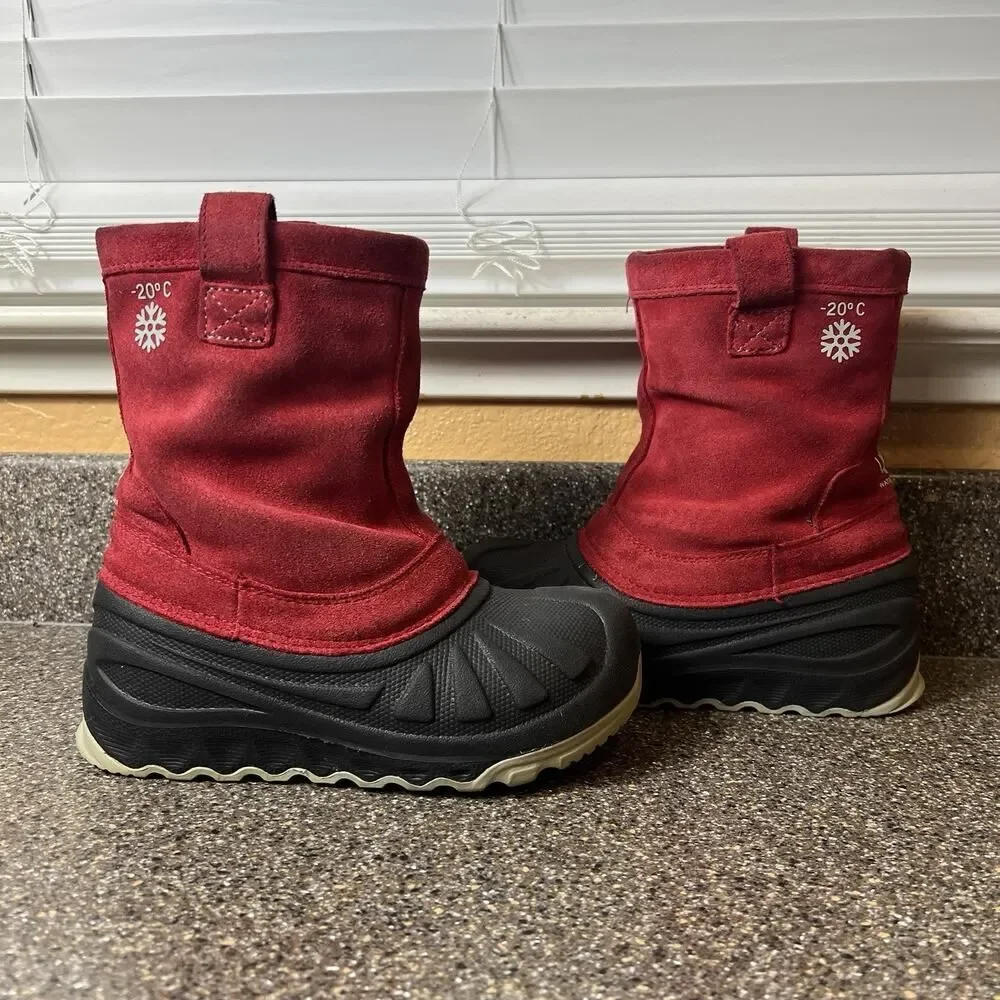 Ugg Waterproof Kids Junior 1 Red/Black Suede Insulated Winter Snow Boots Pull On